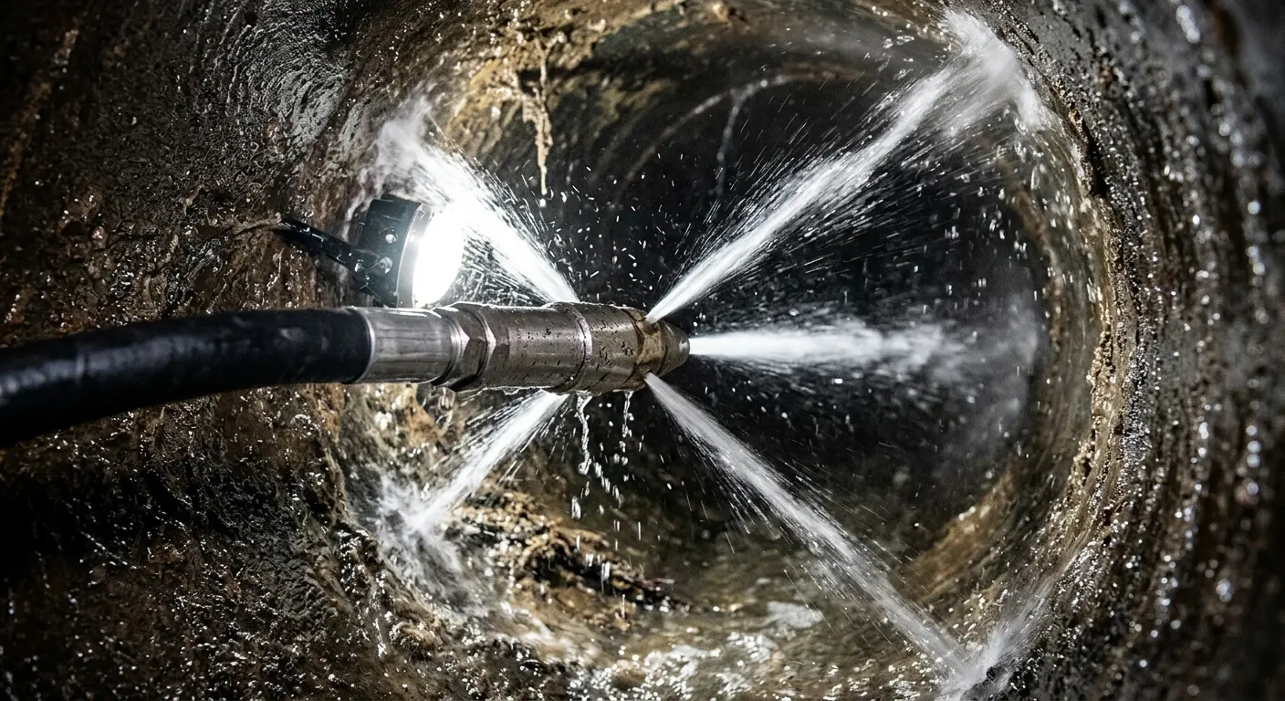 High-pressure hydro jetting nozzle cleaning sewer pipe for Trenchless Sewer Repair in Bartlett